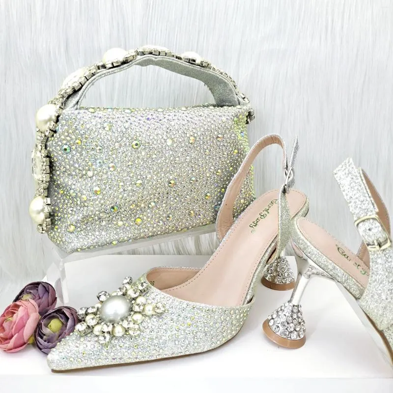 Одевания обуви Doershow Silver Silver и наборы сумок для вечерней вечеринки с камнями кожаные сумочки с сумками!HGO1-34