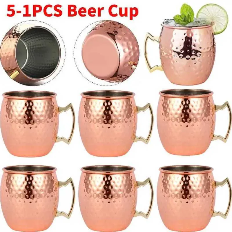 Muggar 5-1 bit av 500 ml Moskva mule koppar pläterad kopp rostfritt stål anti fall öl dryck cup champagne party bar verktyg j240428