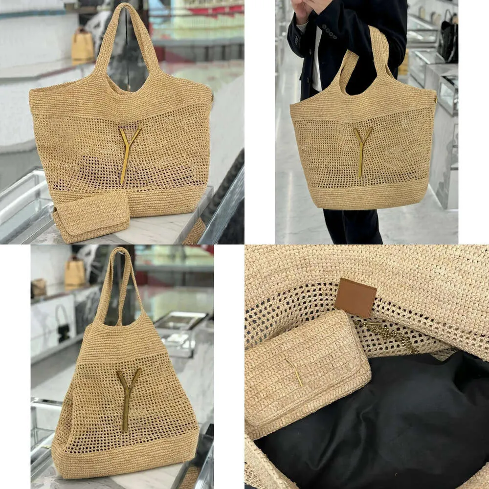 Maxi iCare Tote Designer Mujeres Rafias Rafias con bordes a mano Playa de alta calidad Totas de gran capacidad Bolsas de hombro de compras Calidad original