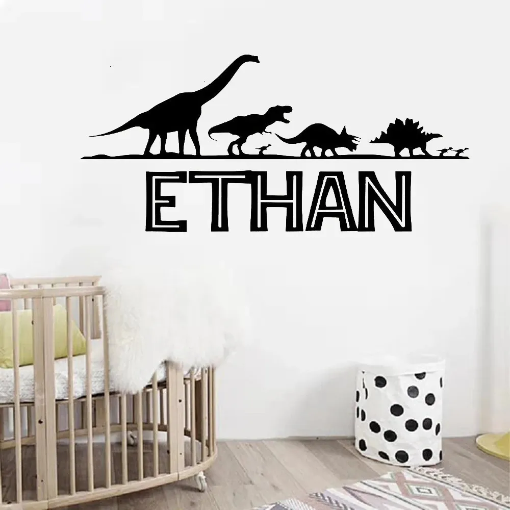 Custom Name Wall Stickers Boys Room Decoration Jurassic Park Vinyl Decals Dinosaur Decor Kids Bedroom Art Mural Nursery 240426