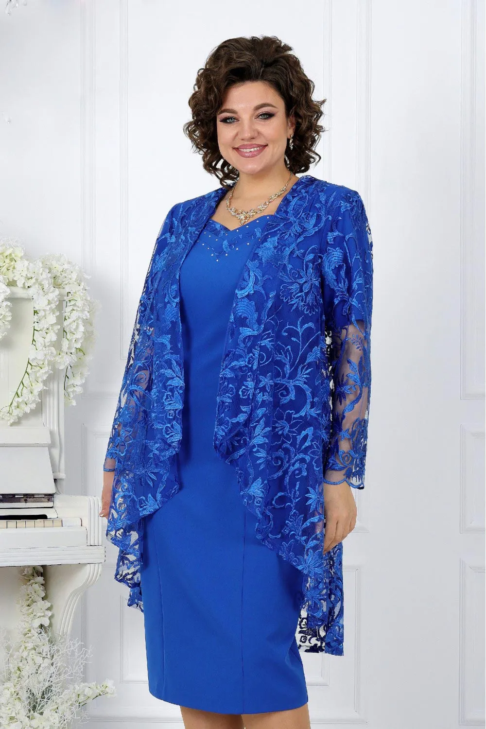 blue lace dress with jacket Adora 3147 Pleated Long Formal Slit A Line Prom Dress – The Dress Outlet