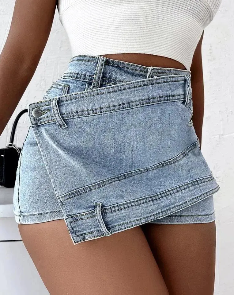 Jeans da donna grandi pantaloni a largo a largo aree alta a-line. Riepilogo Shind shorts smart smart denim.Fashion Ins