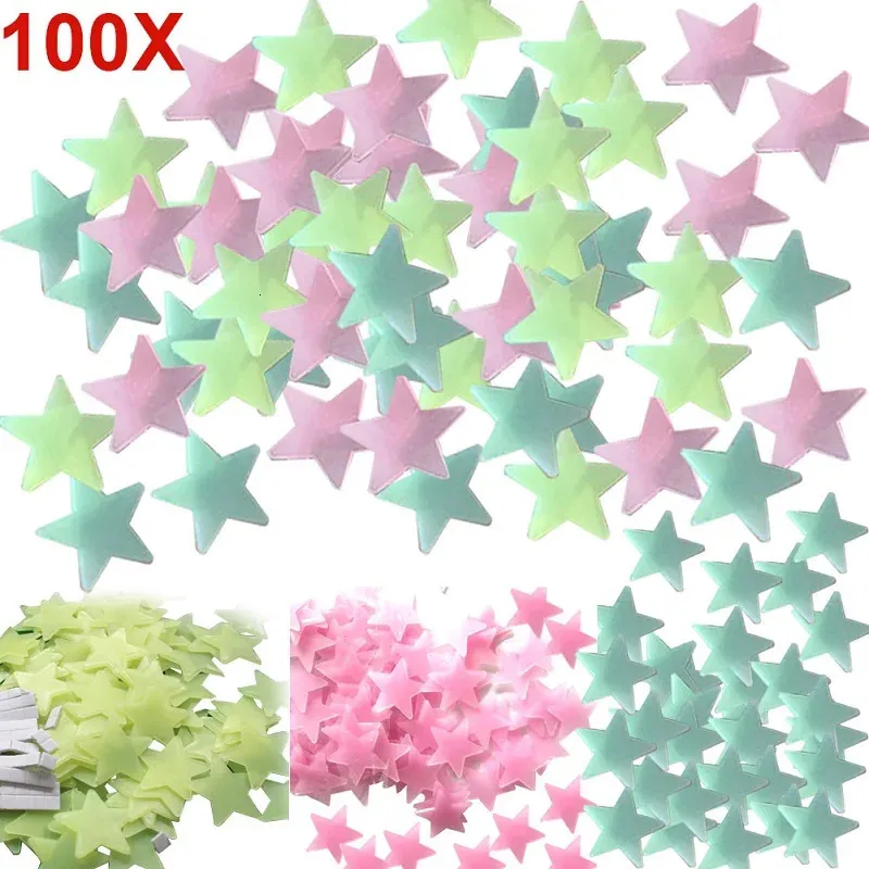 100pcs leuchtende Wandaufkleber leuchten in den dunklen Sternen Aufkleber Abziehbilder für Kinder Babyzimmer Bunt fluoreszierende Wohnkultur 240426