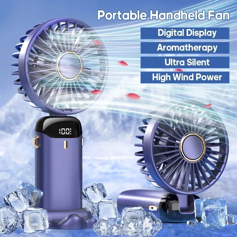 Ventilateurs pliables à 90 ° manuels portables de ventilador électrique portable mini-ventilateur à 5 vitesses avec affichage numérique LED 240411