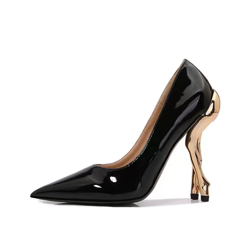 2024 new lady patent leather Stiletto Heel heels Pumps gold legs Elegant Alien heel Dress shoes Women bridal Wedding Summer pillage pionted toe party slip-on size 34-46