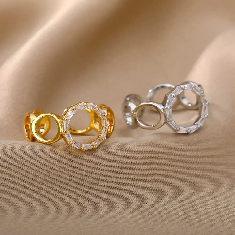 Bagues de mariage zircon creux en forme de s anneaux ouverts pour les femmes en acier inoxydable géométrique ajusté crish rings charmes bijoux vintage cadeau