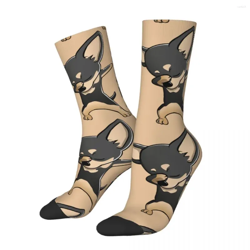 Chaussettes masculines Chaussettes folles drôles pour hommes Tamponnage du hip hop harajuku chihuahua pour animaux de compagnie amateurs de chien heureux motif sans couture