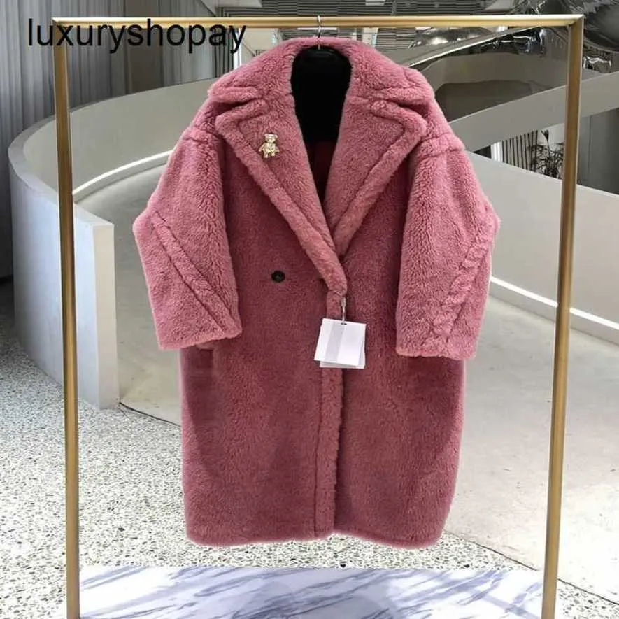 Maxmaras Coat Teddy Bear Dames Cashmere Coats Wol Winter 2024 Raspberry Pink Fur Deeltje Kamel Fleece Medium Len