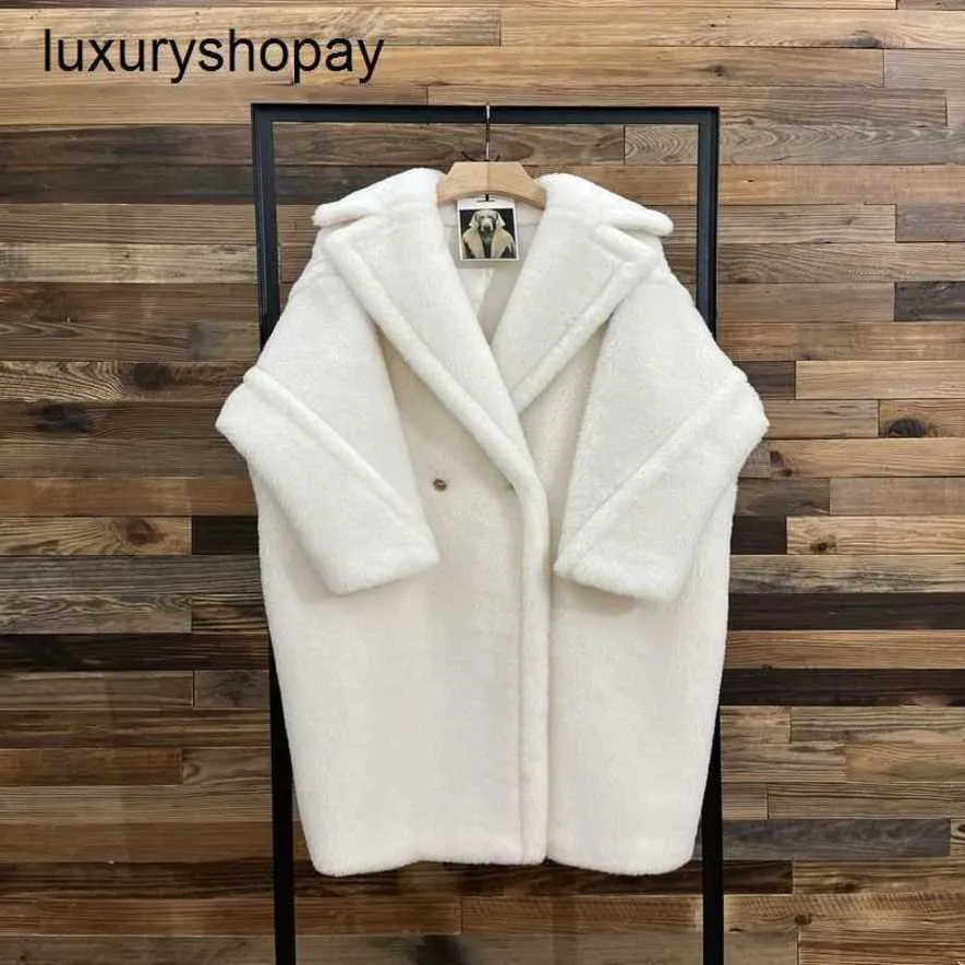 Maxmaras Coat Teddy Bear Womens Cashmere Caats Wool Inverno 2024 Novo Autumnwinter Star Style Milk White Pur Particle Camel Vbud