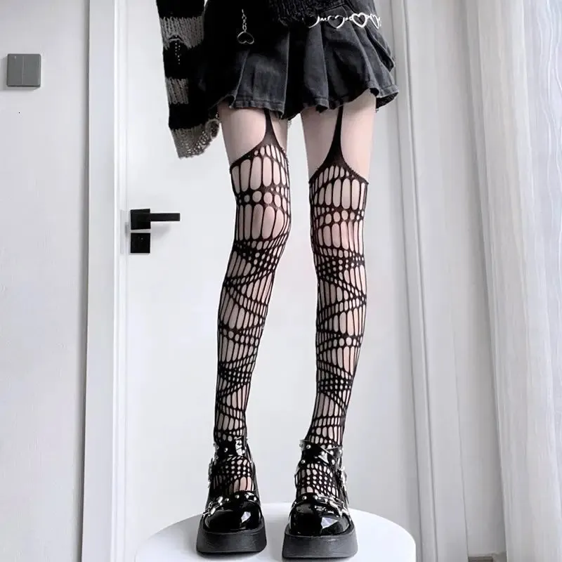 Bat gótico Long Long Sexy Fishnet Calcetería Harajuku Emo Alternativa Mesh medias de lencería Mezcla de altura alta Hosiery 240424