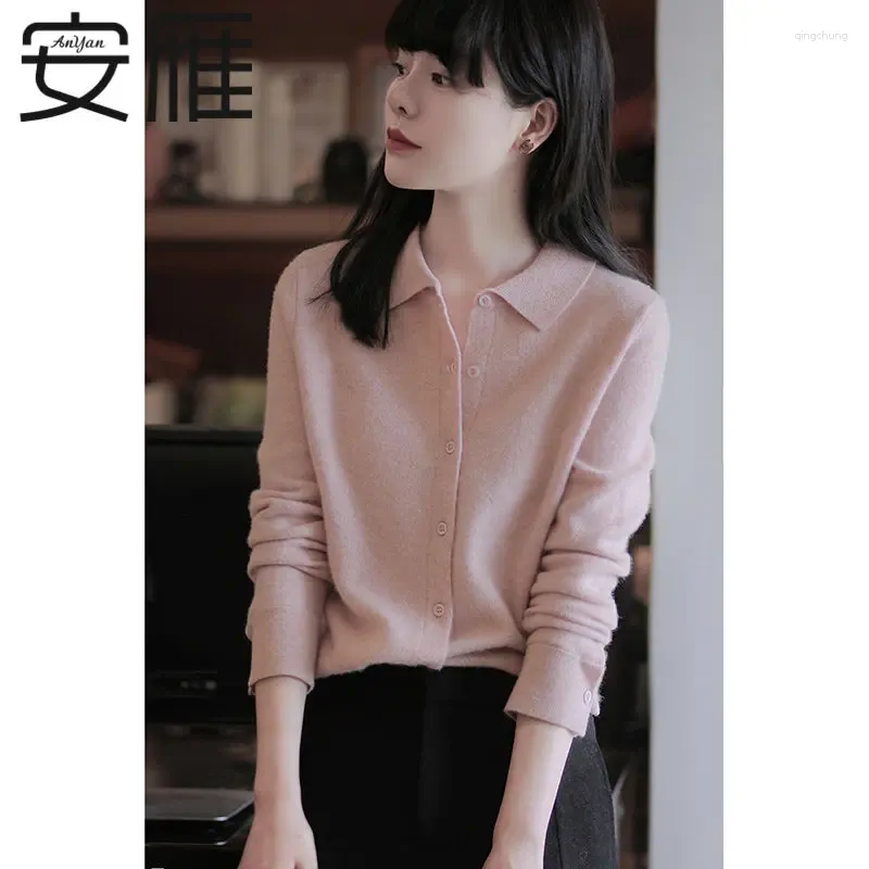 Женские трикотаж 2024 Spring Simple Fashion Aging Pink Lyate Listed Cardigan Soft Waxy Sweater