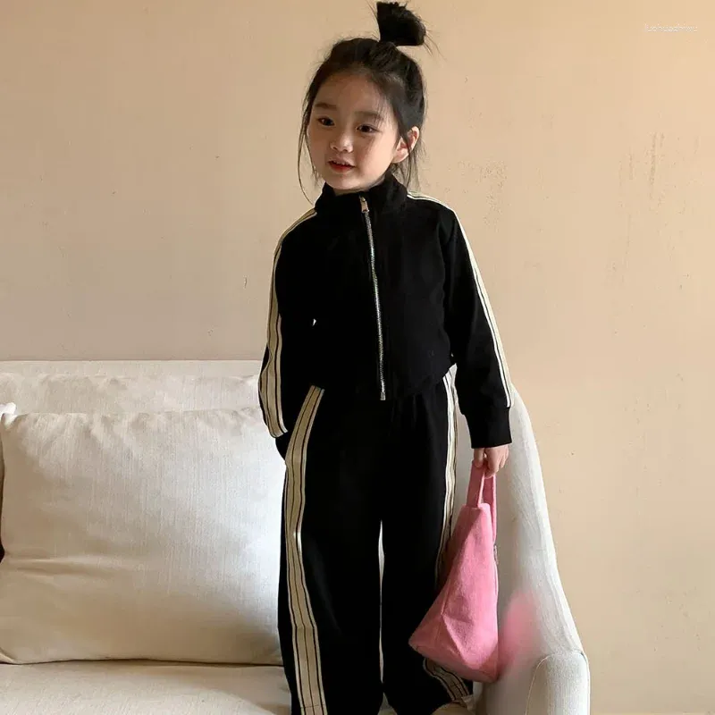 Clothing Sets Children Set 2024 Spring Autumn Girls Zipper Hoodie Korean Style Stretch Top Pants Casual Fashionable Two Piece