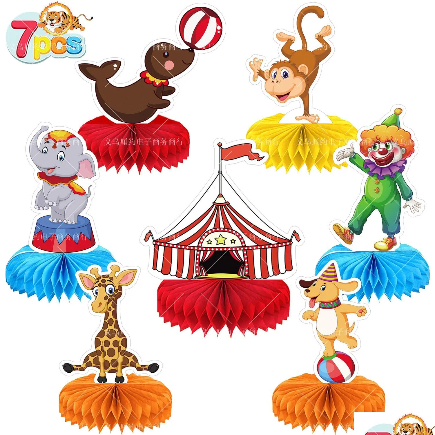 Andra evenemangsfestleveranser 7st Carnival Circus Honeycomb Centerpiece Amusement Park Ball Diy Kids Birthday Table Ornament Booth P DHXXE