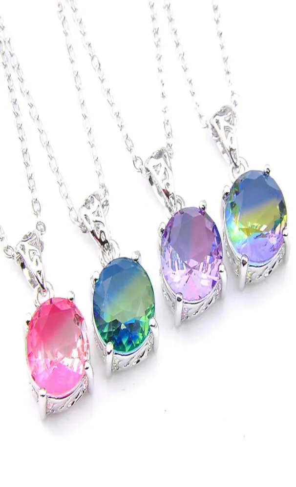 12pcs Luckyshine Gdeting Jewelry Gift Round Cut Bi Color Tourmaline Gems 925 Sterling Silver Necklace Netlace Jewelry with FR3580703