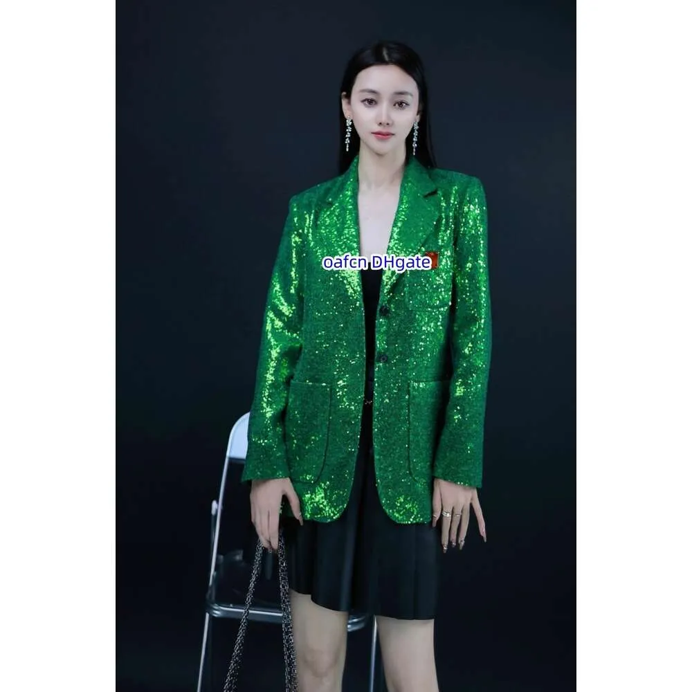 Spring Women's Designer Jackets Fashion Jackets Casual Women's Windproof Jackets Hip Hop Street Clothing Green Beaded Bullhorn Button Slim Fit Suit Jackets