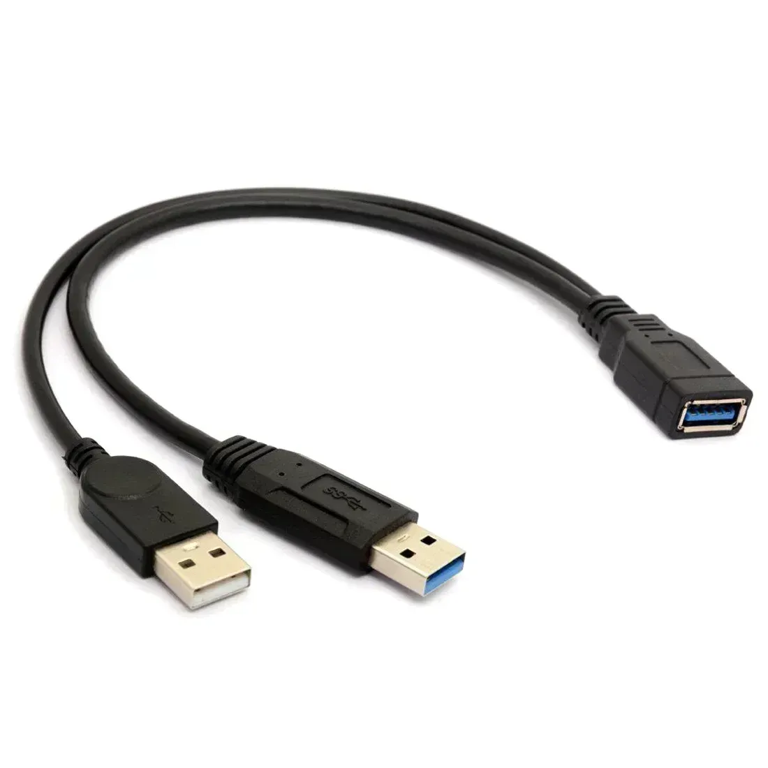 1pc Black USB 3.0 Female To Dual USB Male with Extra Power Data Y Extension Cable for 2.5\