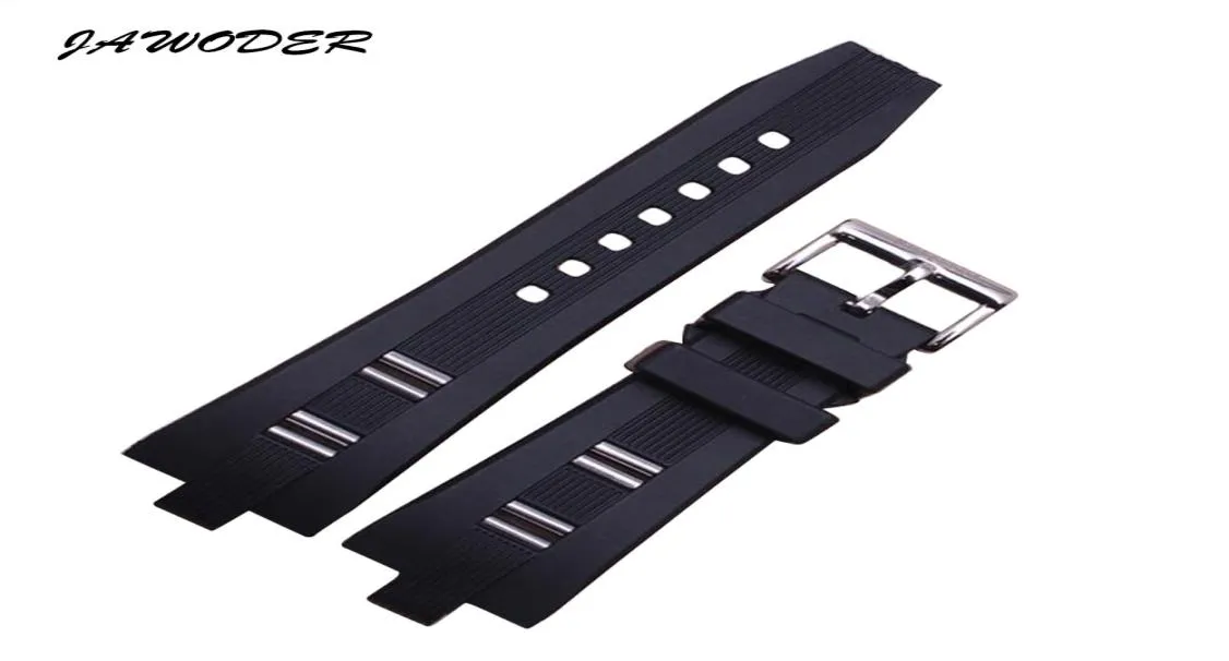 Jawoder Watchband 26mmx9mm Nowe mężczyźni kobiety czarne nurkowanie silikonowe gumowe zegarek pasek ze stali nierdzewnej klamra do bvl zegarek7171294