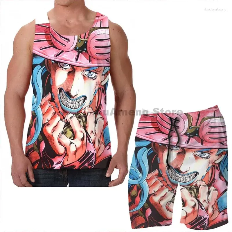 Herren Trailsuits Sommerdruck Männer Tanktops Frauen Gyro Zeppeli Jojos Bizarre Adventure Stahl Ball Run Strand Shorts Sets Fitnessweste