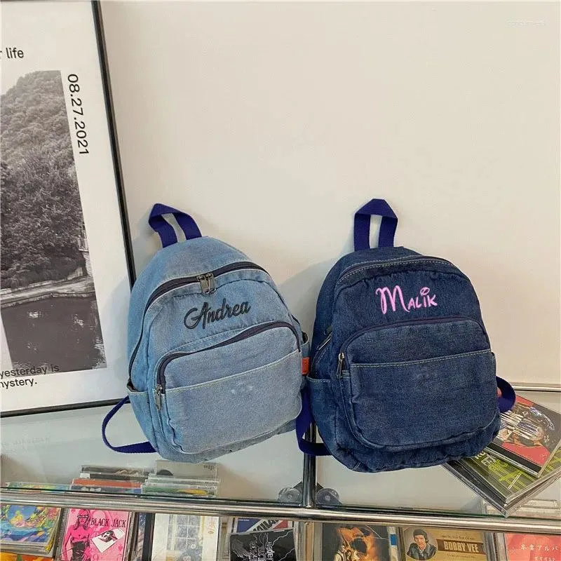 Rucksack Personalisierte Stickerei Denim Jean für Daypack Jeans -Studentin Rucksack Travel School Bookbag Tasche für Frauen