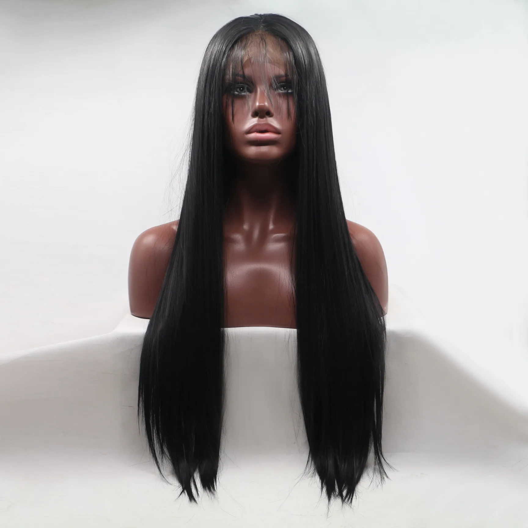 Black straight free parted baby hair synthetic to bomshell Lace Front Wig Heat Resistant Fiber Hair Human Hair Loose Parting Womens Glueless Wig