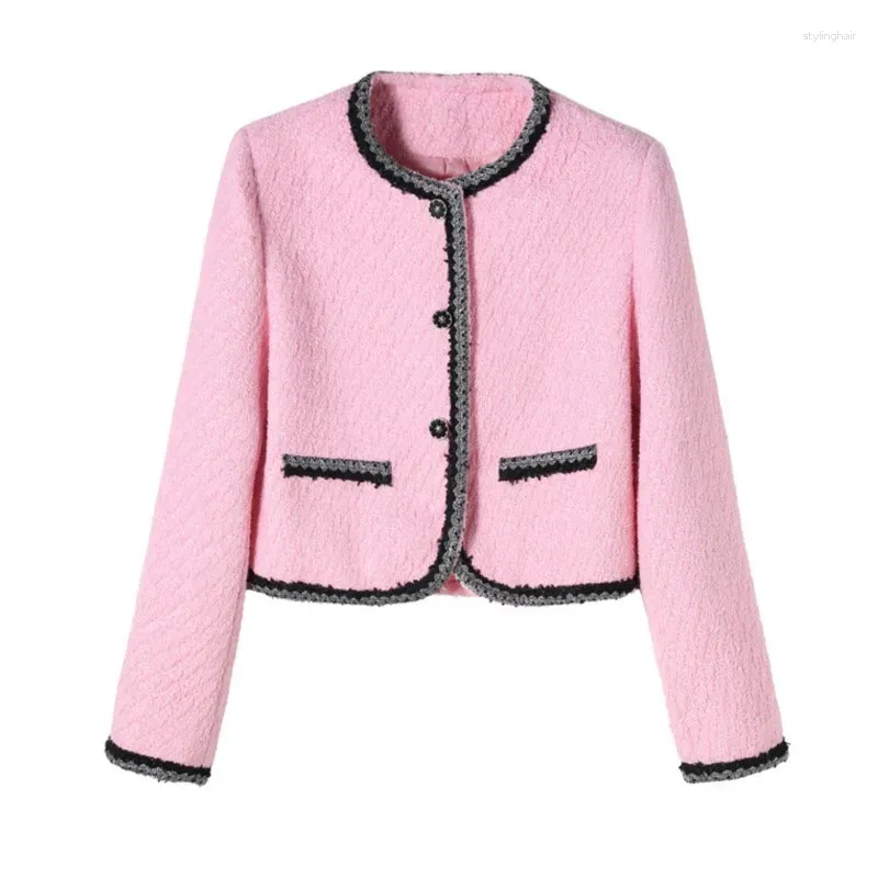 Vestes pour femmes veste en tweed rose pour le printemps / automne vestiment