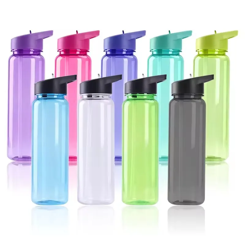 Reusable 24oz Plastic Sport Water Bottle Acrylic Tumbler Cups Travel Drinking Juice Beverage Sippy Cups With Flip Leak Proof Lids And Carry Handle