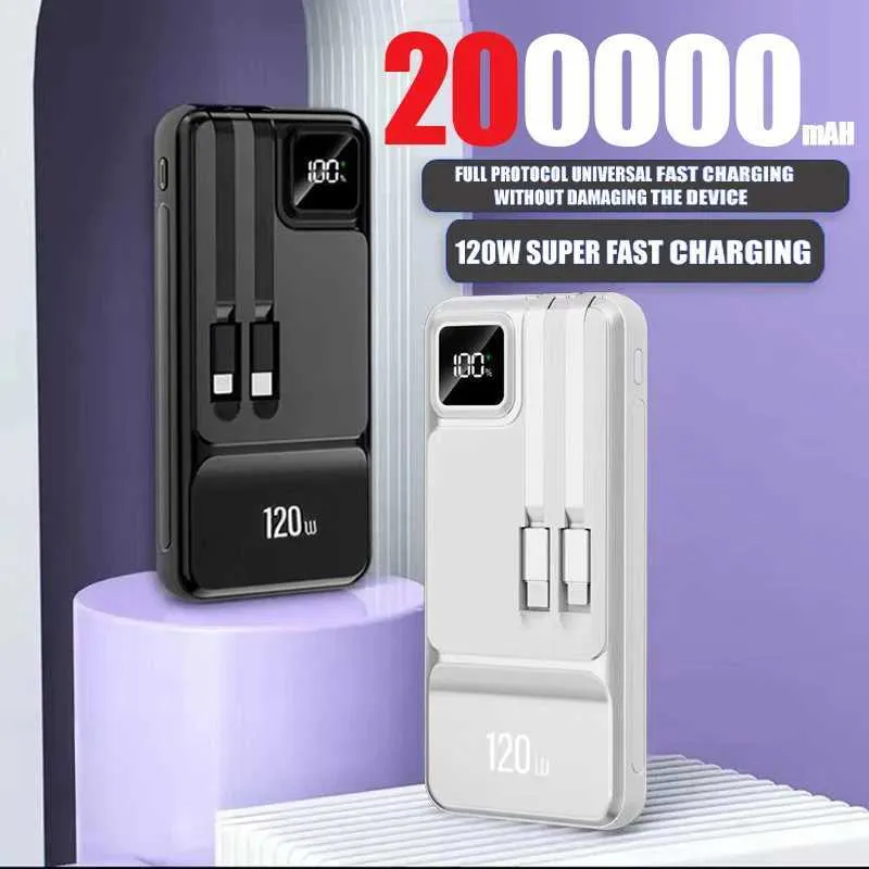 Banks d'alimentation du téléphone portable 200000mah Pack Power 120W Chargeur Super Fast Powerbank Charger portable Affichage numérique Batterie externe adaptée à l'iPhone 15 14 Samsung J2
