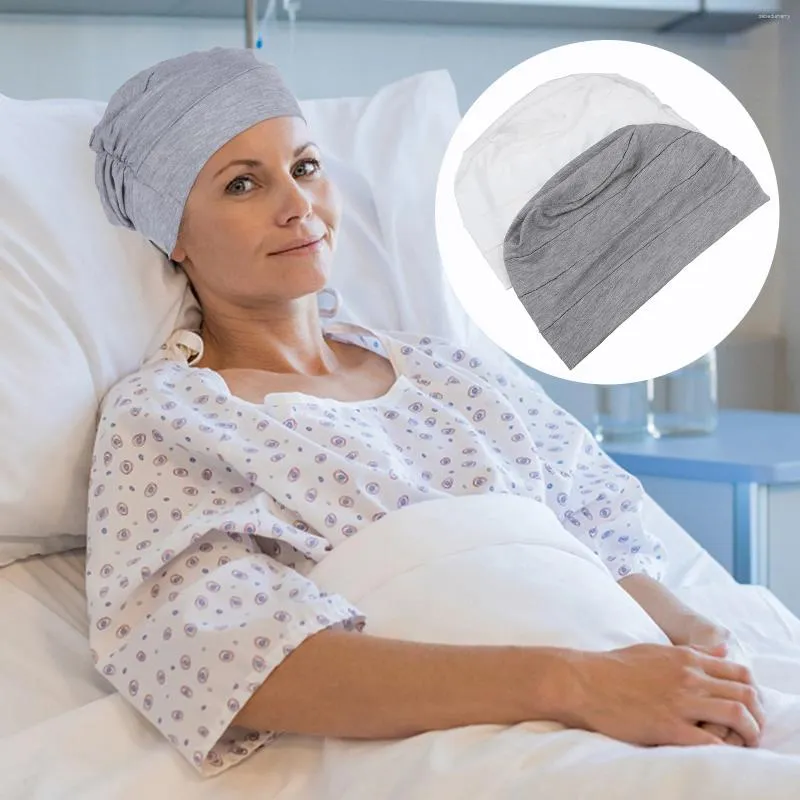 Berets 2 PCs Chemotherapie Cap Patienten elastische Nachtschlafhutschalkopfabdeckung Baumwolle