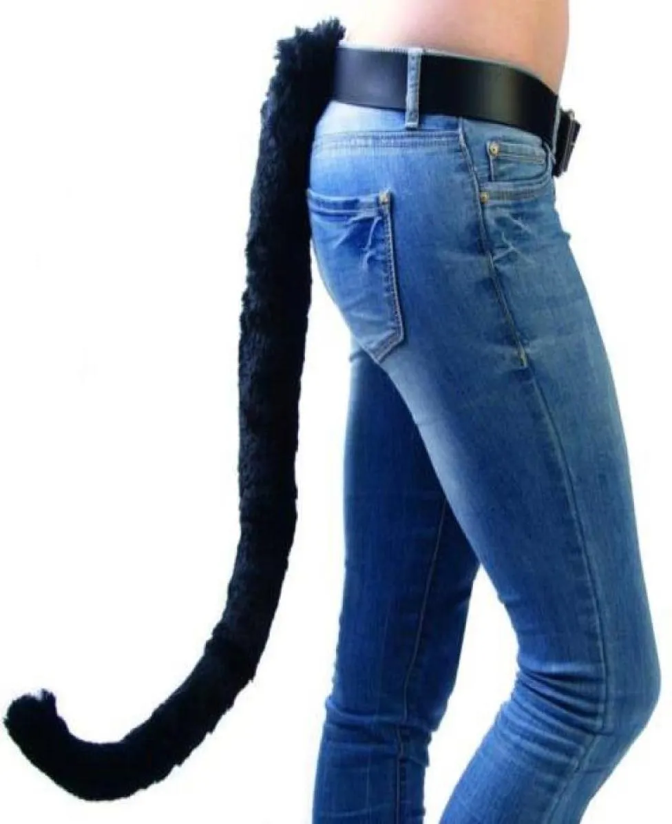 Acessório de cosplay de vestido extravagante animal gato de pelúcia caudas longas e peludas com sinos de arco halloween natal hen cos de empregados de empregada preta branca 50cm8895988