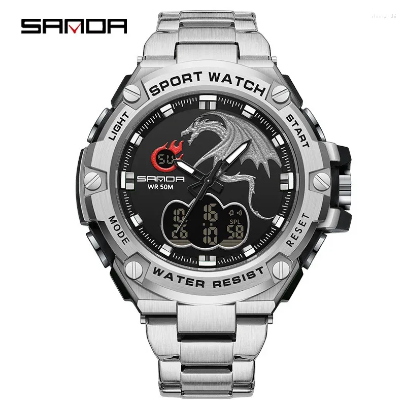 Нарученные часы Sanda 3171 Мужчины на открытом воздухе спортивные часы роскошные многофункциональные хронографские военные часы светящиеся водонепроницаемые цифровые наручные часы
