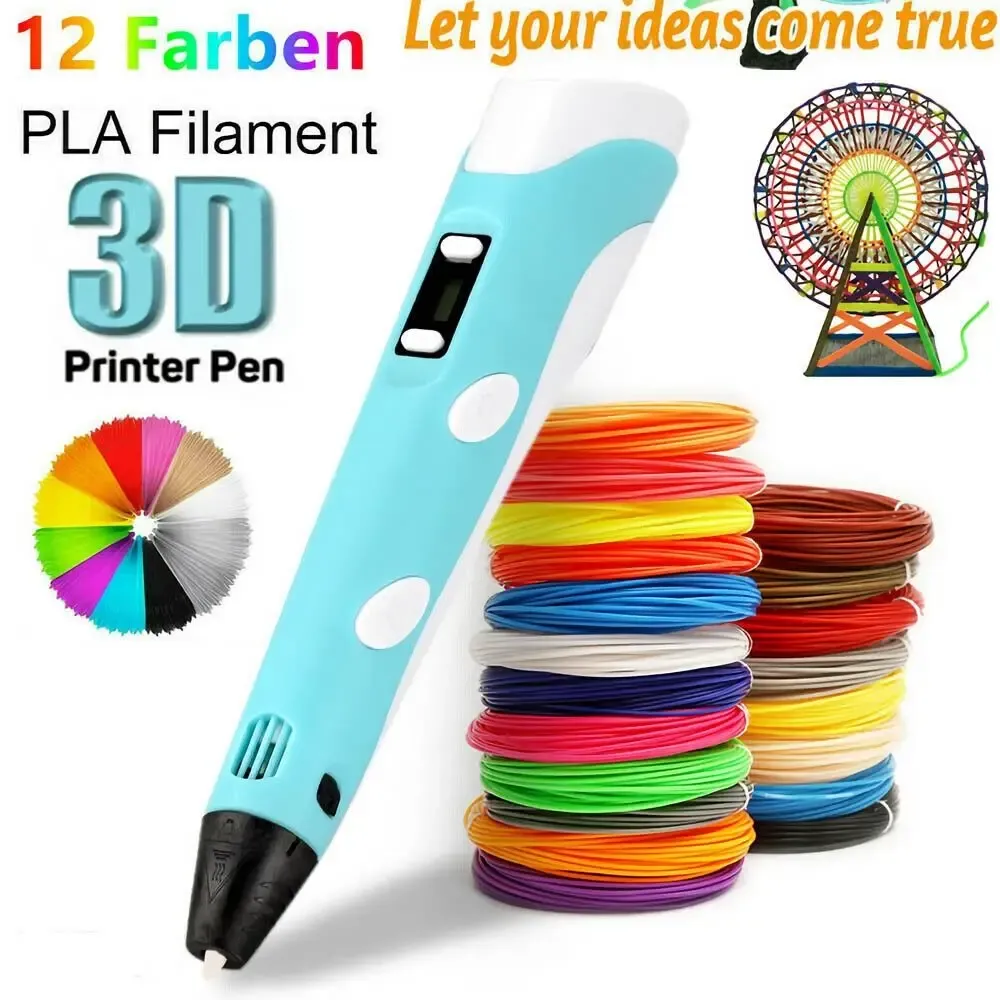 Unidades 3d impressão de impressão de caneta conjunto de caneta filamento desenho de desenho imprimir crianças brinquedo criativo adulto 12 cores 36m PLA Filamentos USB Presente de Natal