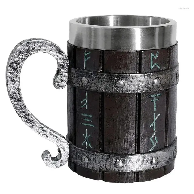 Mocs bier Viking vintage eiken vat mok mok Stein met roestvrijstalen drinkware drinken koffie dubbele bodem glas