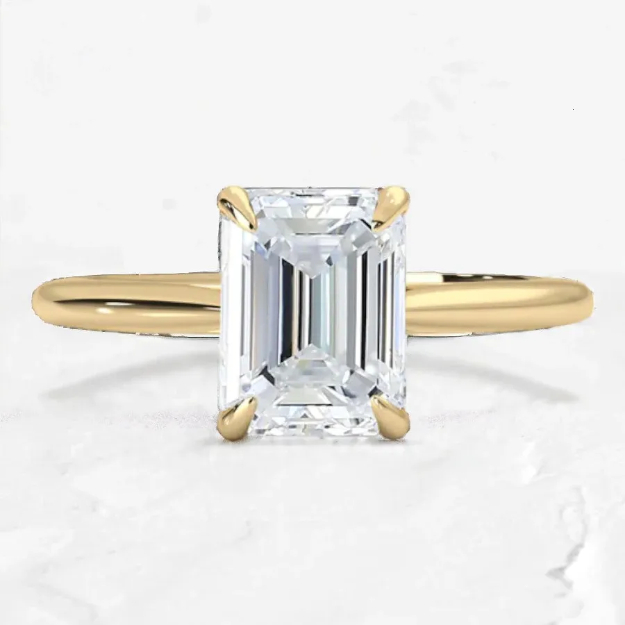 Elegant Natural Ring 925 Sterling Silver Emerald Cut Rings For Women Solitaire Gold Plated Engagement Wedding Jewelry 240416