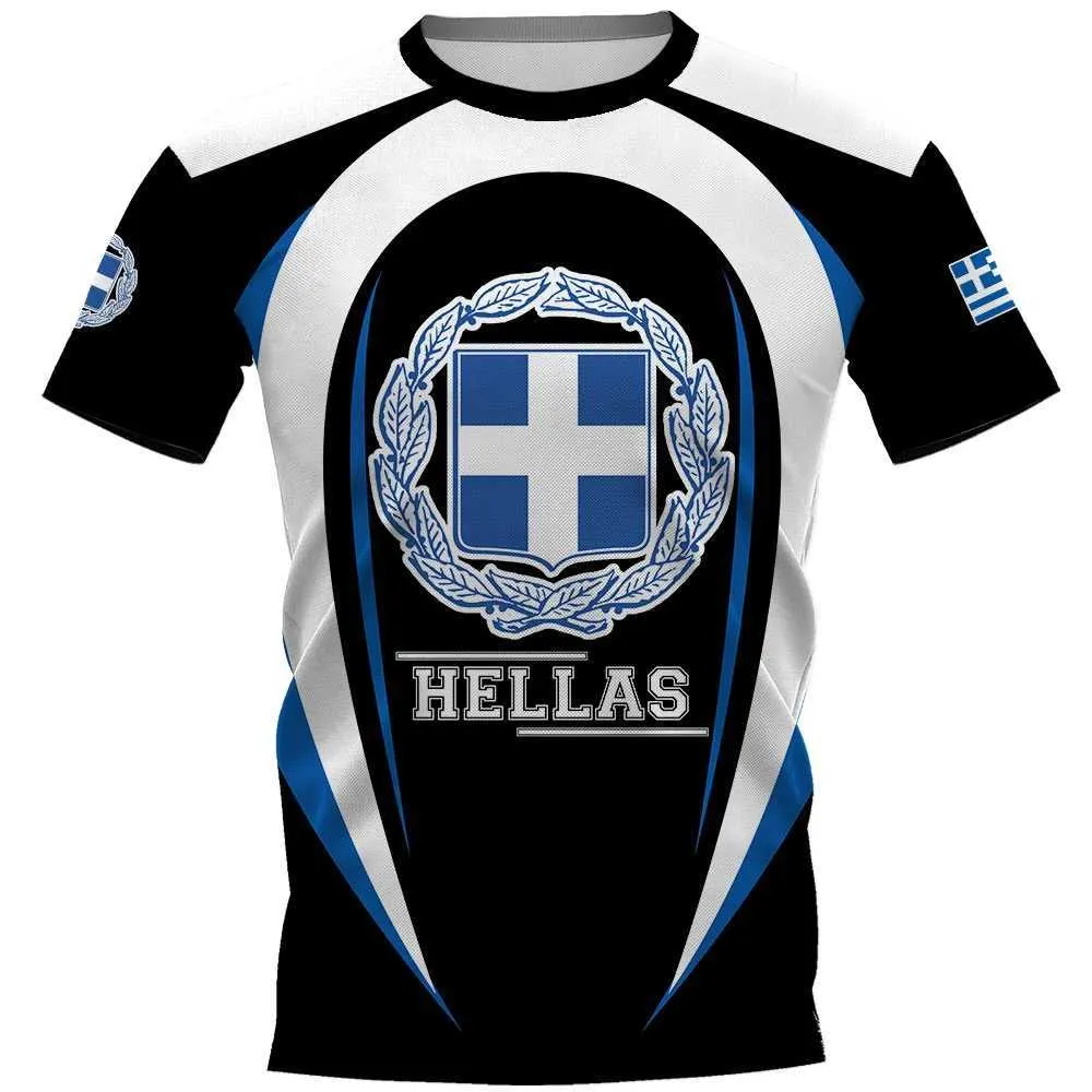 Koszulki mężczyzn Linha Geomtrica Masculina Camiseta Estampada Camiseta Hellas Bandeira Grega Emblema Nacional Rua Grande Casual T240425