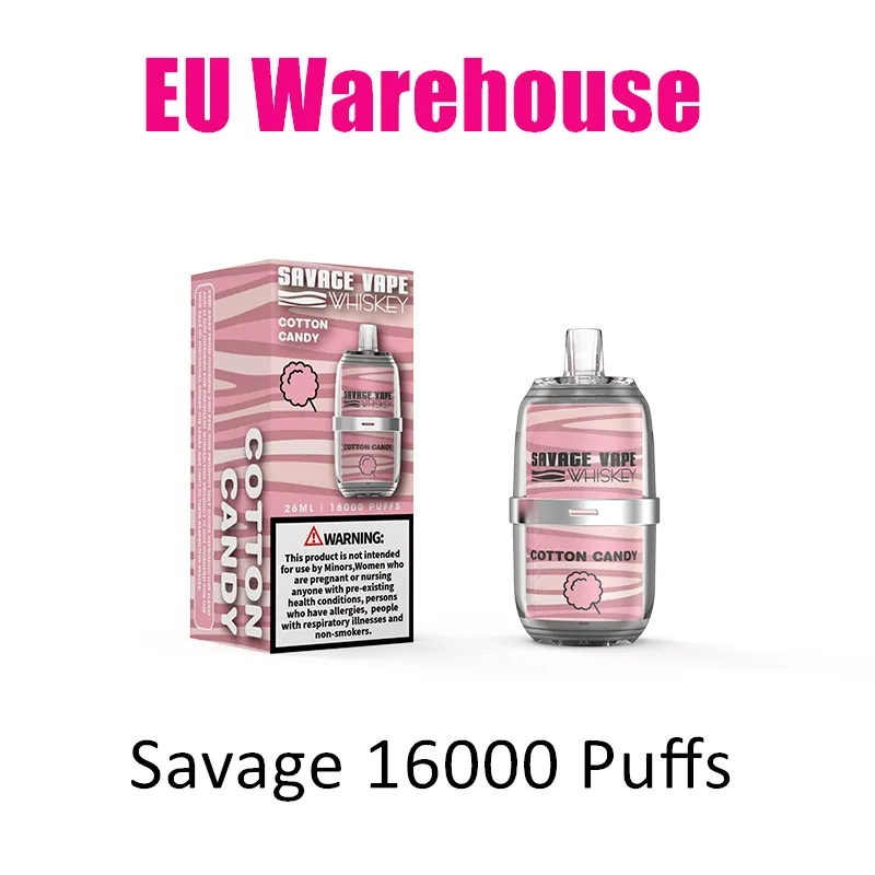 Originele Savage Whisky Vape Puff 16000 Razz Bar 12k Luchtstroom Schakelbaar 2% 3% 5% NIC Voorgevulde wegwerpwagen 10 Flavours 650 mAh Batterijtype C Lading Watermeloen Puff 15K