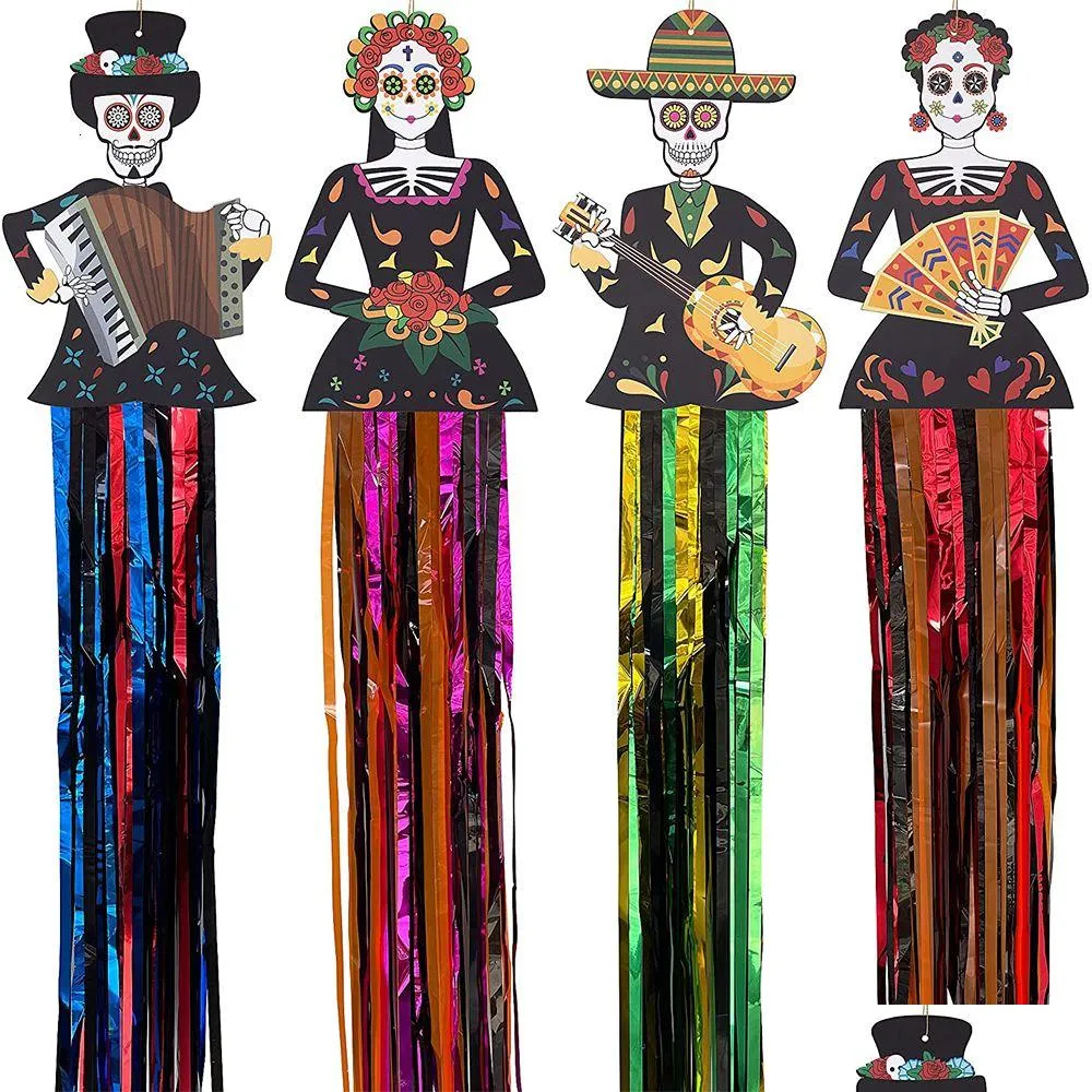 Máscaras de festa 4 PCs Day of the Dead Sugar SKL Decorações penduradas Large Dia de Los Muertos Decorações para entrega de Halloween Drop HOM DH4J0