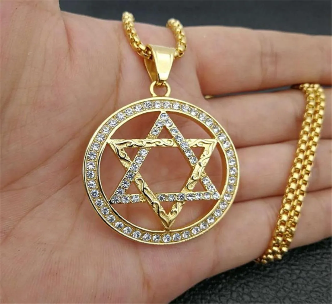 Magen Religieux Star de David Pendants Collier Gold Couleur en acier inoxydable Hexagram Collier féminin Iced Out Jewish Bijoux5318213