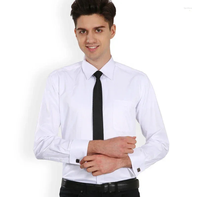 Camicie da uomo camicie da uomo francese da uomo a maniche lunghe camicia da business solido twill party wedding smoking con gemelli con gemelli