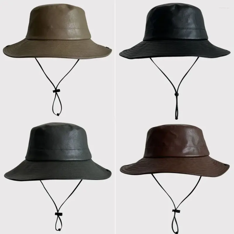 Berets Autumn Winter Western Cowboy Hat Pu Leather Fashion Camping Mountaineering 4 Färger Kvinnlig Cap Outdoor Wear