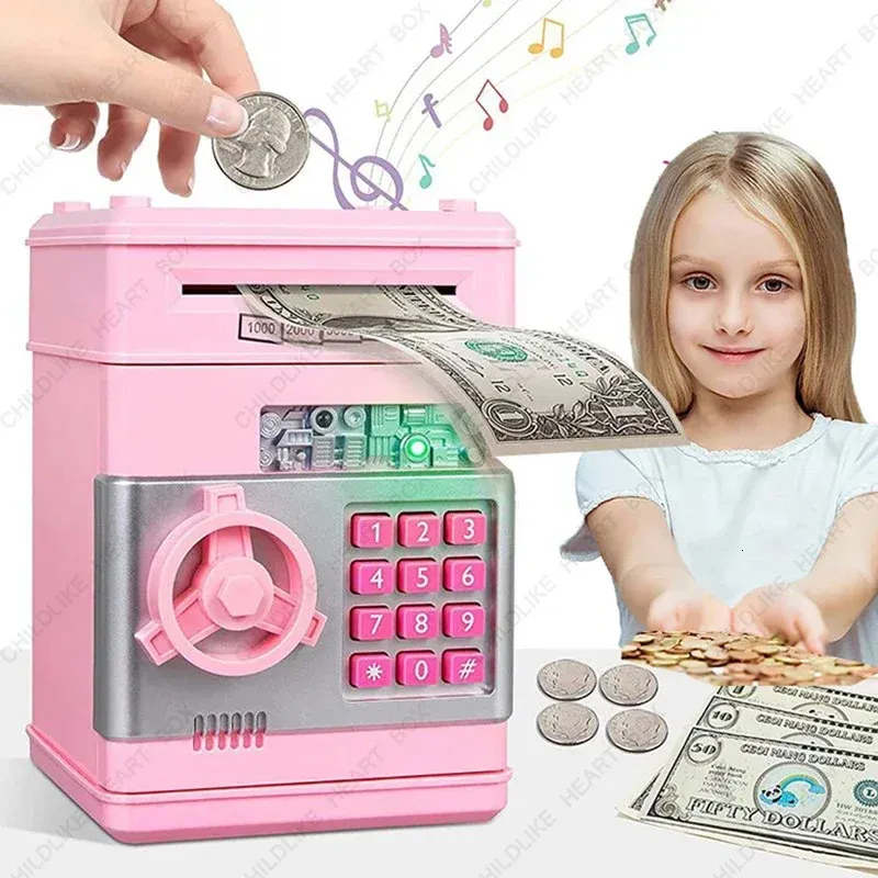 ATM Bank Toys for Kids Mini Automatic Safe Coins Cash Saving Money Box with Code Key Lock Coin Children Gifts 240422