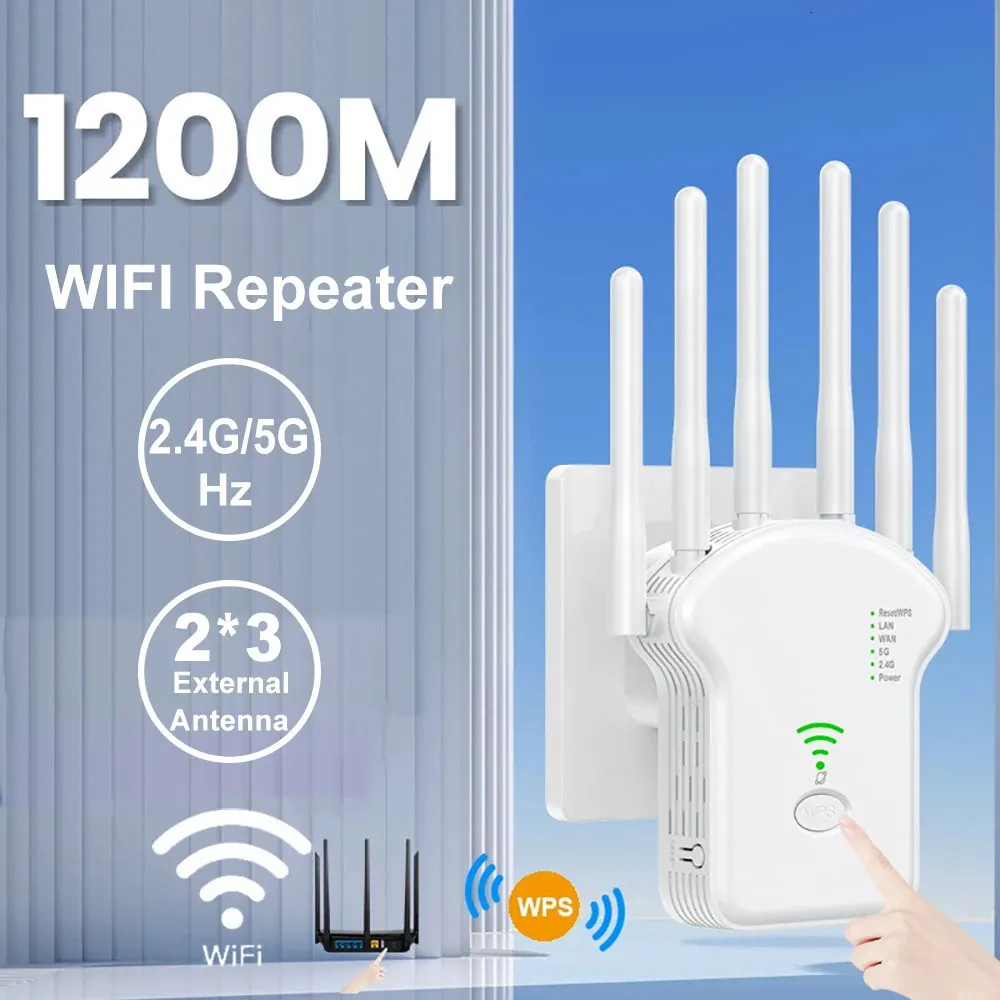 1200 ms WiFi Repeater Wireless Signal Extender High Gain 6 Antenne Dualband 24G 5G -Netzwerkverstärker WPS -Router 240424