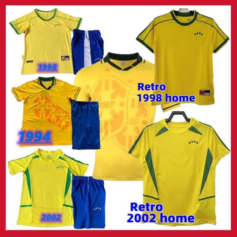 1998 2002 kit retrò kit per le maglie da calcio brasil camicie carlos romario ronaldo ronaldinho camisa de futebol rivaldo adriano 98 94 02 kids set jersey