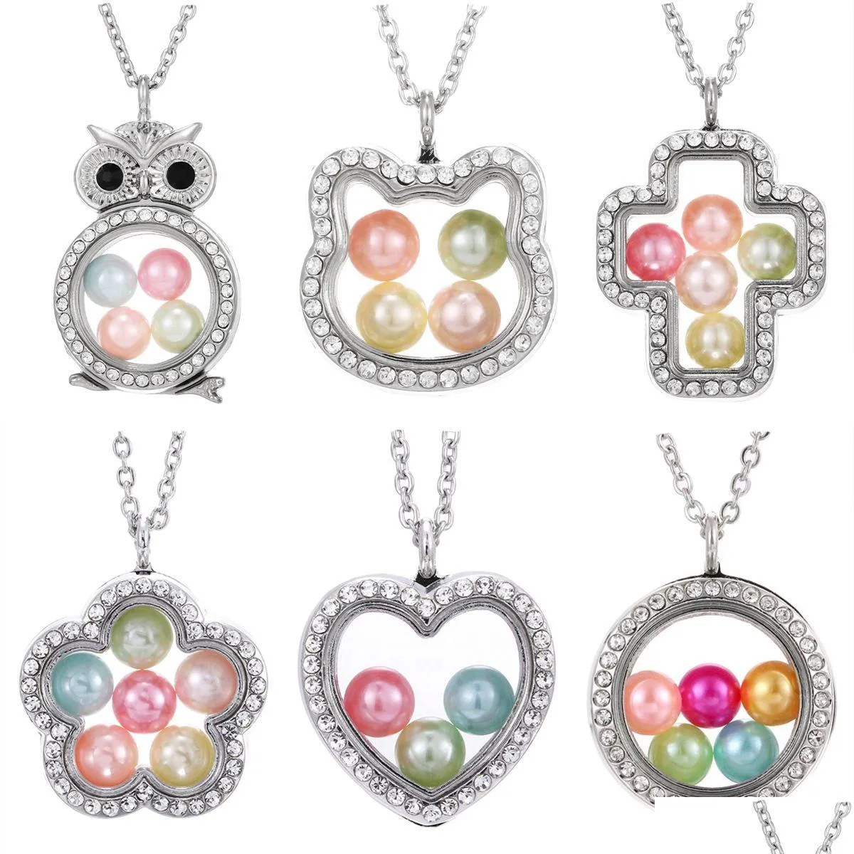 Lockets Crystal Sier Pearl Cage colgantes para mujeres para mujeres Memoria Viviente Magnética Magnética Cadenas flotantes de moda Del Dhvtj