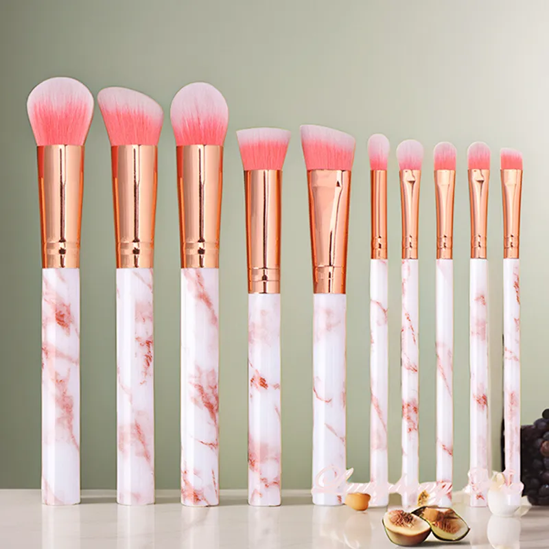 Brosse de maquillage de haute qualité de marque de luxe 10pcs / brosse réglée avec sac PU Brush professionnel pour le fond de poudre Blush à fard à paupières Brosse de maquillage en verre de sablier