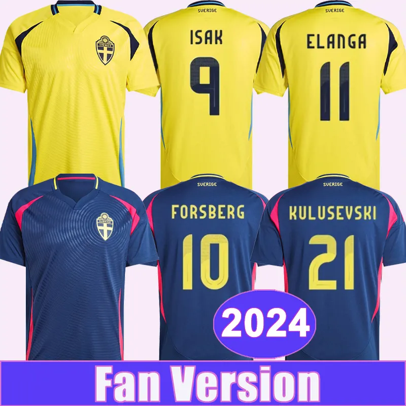 2024 Svezia MENS SOCCER MAGLIA NAZIONALE KULUSEVSKI ISAK Forsberg Gudmundsson Lindelof Home Away Shirts Short Short Maniche per adulti