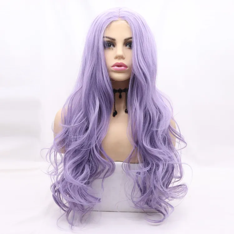 Small lace model 1X4 chemical fiber silk European and American purplecross-border gradient mixed color long curly hair and big waves female high temperature silk