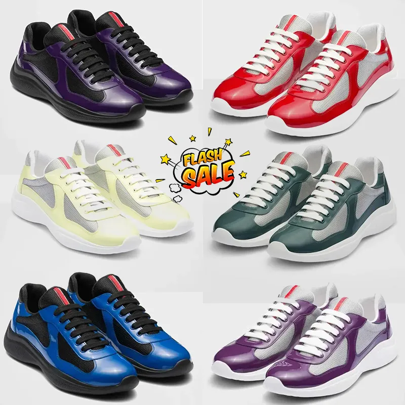 Americas Cup Low Luxury Scarpe Sneaker Sneaker Sneaker da uomo Allenatori Bianco Blu Giallo Rosso Verde Nero Mish Mesh Sneaker Frenulum Sneaker Outdoors Schema da corsa 38-47