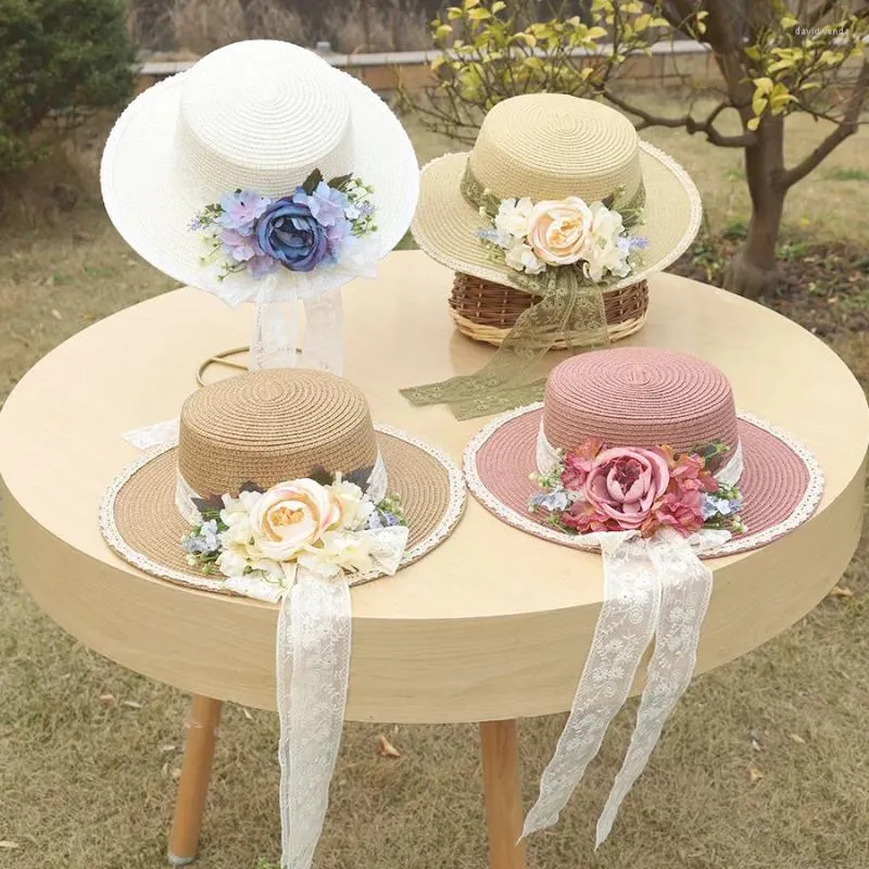 Elegant White Floral-Trim Straw Sun Hat Elegant ladies dress hats| Shenor Collections - Shenor  main image 4