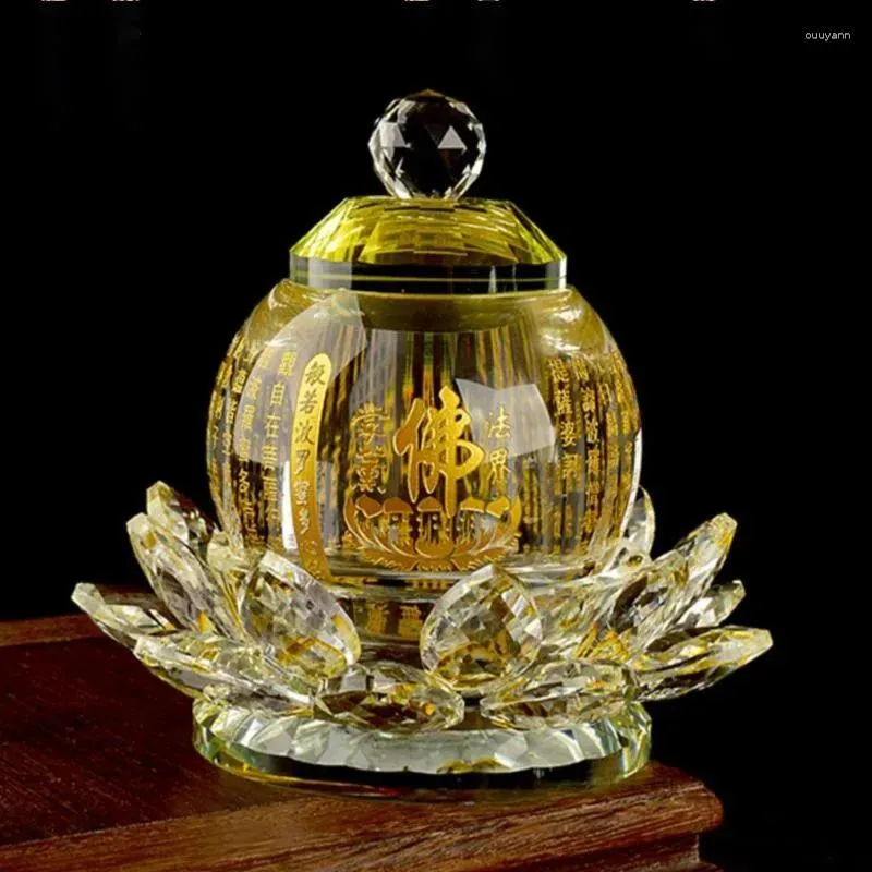 Wijnglazen Crystal Lotus Holy Water Cup Boeddha levert grote verdriet Mantra voor ornamenten Chinese stijl theeset