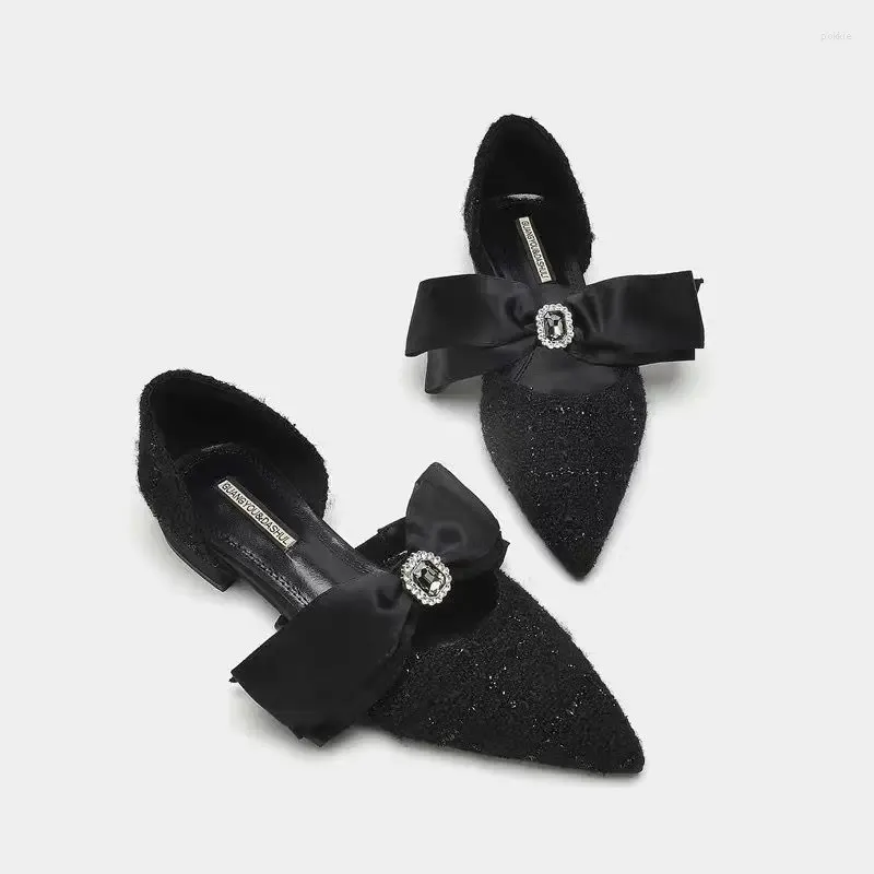 Casual Shoes Sltnx 2024 Spring Flat Fashion Bekväm kvinnor nischdesigner Lazy Elegant Temperament Commute Gentle Pointy Toe Bow Heels